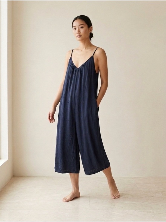 LACAUSA Pants - LACAUSA Black Spaghetti-Strap Wide Leg Satin Jumpsuit Extra Small